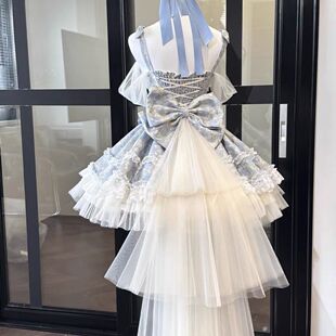 少女花园粉蓝提花面料春日感少女风甜妹公主裙桔梗house原创