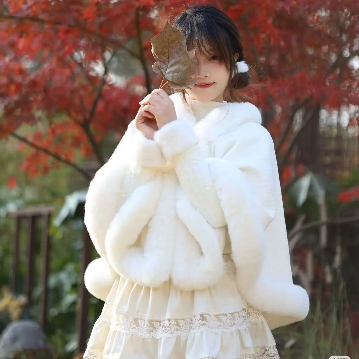 加绒加厚斗篷披肩配旗袍气质高端秋冬保暖外套毛绒开衫配lo裙旗袍