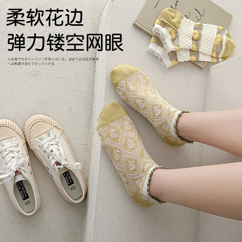 短袜子女船袜浅口夏季薄款纯棉网红水晶丝玻璃丝夏天短款短筒低腰