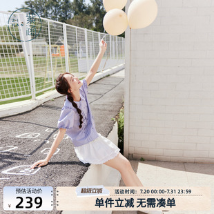 紫涵蝴蝶结衬衫 女2025年夏季 新款 娃娃领甜美清新直筒上衣花边小衫