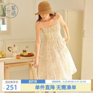 甜美淑女收腰拼接蛋糕裙 法式 紫涵打揽碎花吊带连衣裙女士夏季 新款