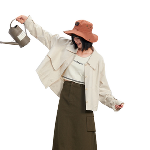 紫涵短款翻领风衣外套女秋季新款休闲时尚薄款宽松小个子米白风衣