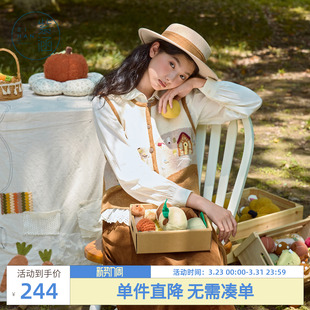 田园风手工刺绣叠穿马夹 新款 紫涵圆领无袖 橘色针织马甲背心女秋季