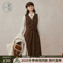 复古衬衫 新款 马甲拼接收腰a字裙 连衣裙女2025冬季 紫涵假三件长袖