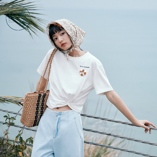 纯色简约百搭上衣 紫涵圆领正肩短袖 T恤女小众下摆打底衫 夏季 新款