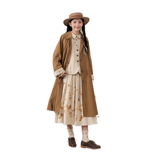 紫涵翻领单排扣风衣女秋季新款通勤复古设计感宽松休闲中长款外套