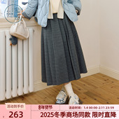 紫涵灰色格纹百褶裙女2025年冬季 新款 韩系通勤高腰显瘦a字长裙子