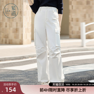 裤 宽松显瘦户外通勤休闲长裤 女春秋季 美式 子 新款 紫涵直筒高腰工装