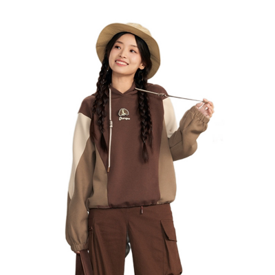 紫涵撞色拼接抽绳连帽卫衣女秋季新款设计感宽松通勤户外休闲上衣