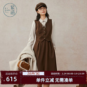 复古衬衫 新款 马甲拼接收腰a字裙 连衣裙女2025冬季 紫涵假三件长袖