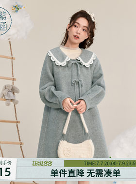 紫涵中长款娃娃领羊毛呢大衣女冬季新款设计感甜美简约休闲外套