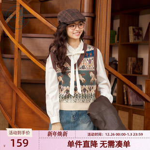 复古学院风休闲叠穿毛衣马夹 新款 紫涵V领无袖 针织马甲背心女秋季