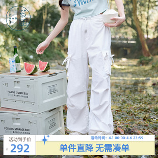 蝴蝶结高腰直筒长裤 紫涵美式 新款 女士夏季 街头户外穿搭白色工装 裤