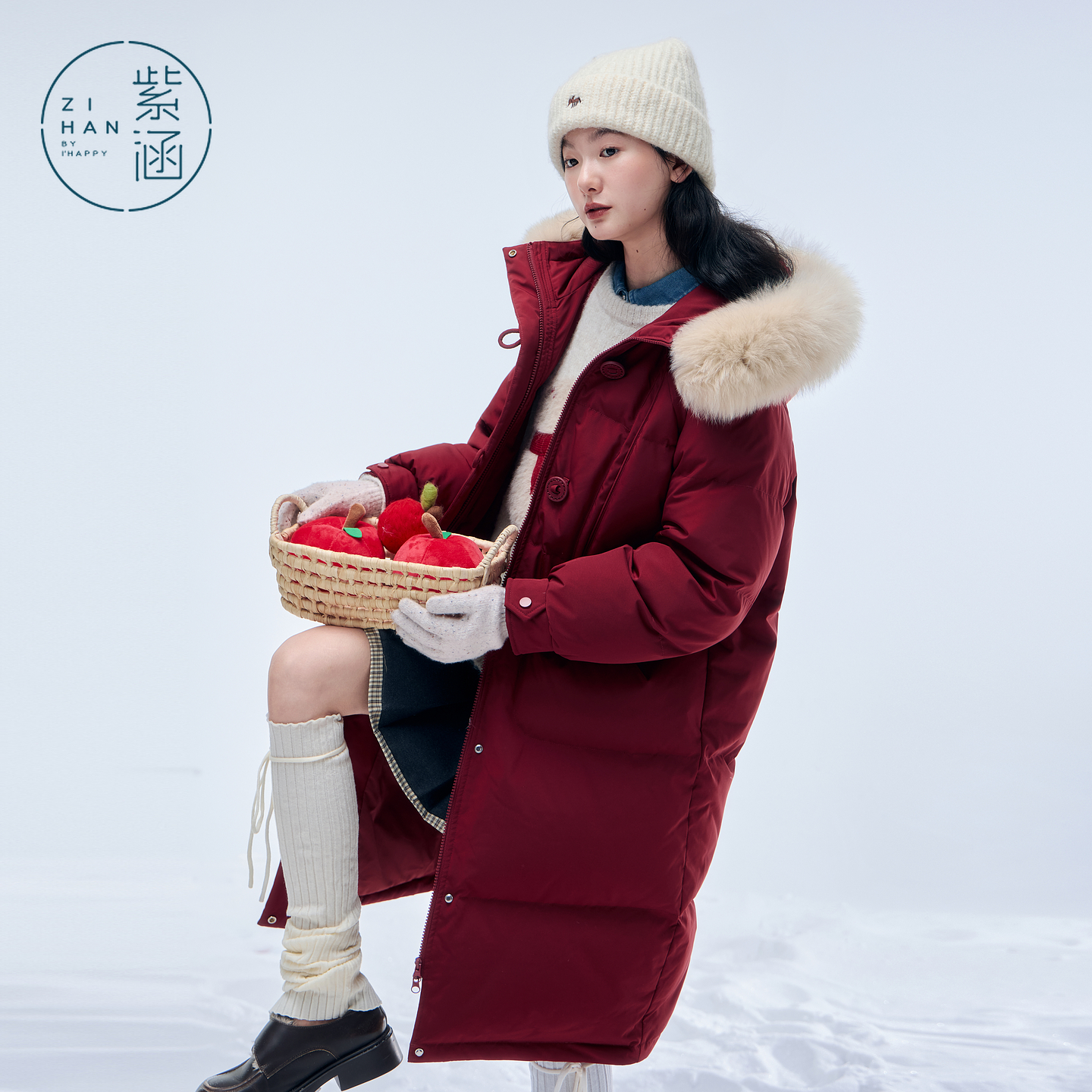 【好物体验专享】紫涵长款毛领连帽红色羽绒女2025冬季新加厚鸭绒