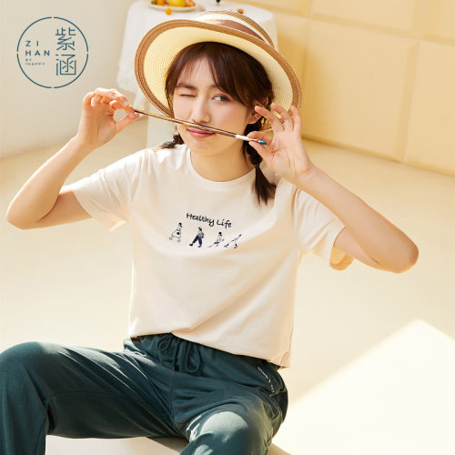 紫涵夏季短袖森女系简约圆领打底