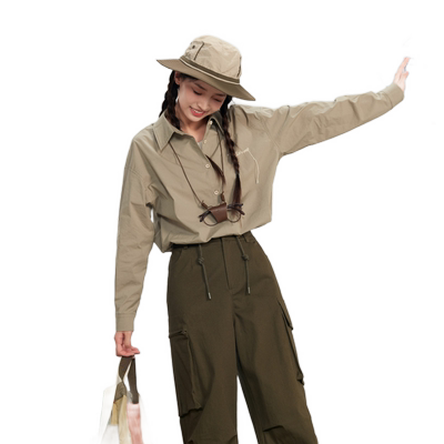 紫涵文艺长袖衬衫女秋季新款字母刺绣时尚宽松内搭休闲翻领上衣