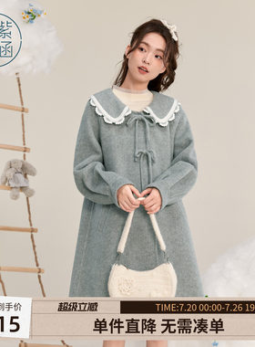 紫涵中长款娃娃领羊毛呢大衣女冬季新款设计感甜美简约休闲外套