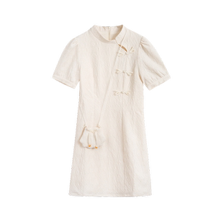 紫涵新中式盘扣旗袍裙女夏季新款设计感甜美泡泡袖修身立领连衣裙