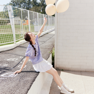 紫涵蝴蝶结衬衫 女2025年夏季 新款 娃娃领甜美清新直筒上衣花边小衫