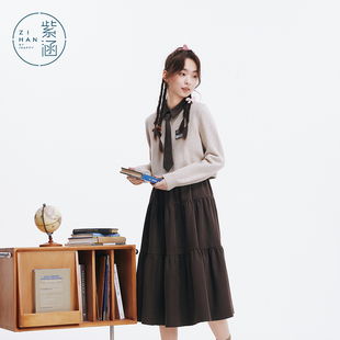 紫涵学院风套头短款针织毛衫翻领无袖连衣裙子两件套装女冬季新款