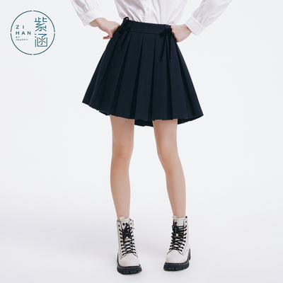 紫涵学院风高腰短款百褶裙冬季新款甜美小个子jk半身裙休闲a字裙
