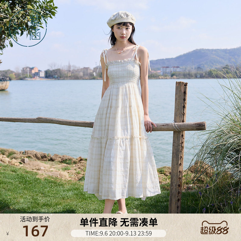 紫涵系带打揽吊带连衣裙女夏季新款法式甜美清新高腰显瘦a字长裙图片