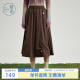 a字裙户外工装 牛筋高腰中长款 潮 新款 紫涵复古抽褶半身裙女春秋季