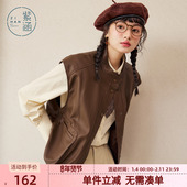 紫涵复古PU皮无袖 皮衣外套 大口袋宽松休闲时尚 马甲背心女秋季 新款