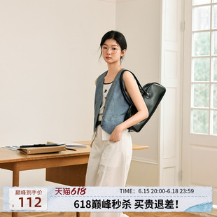 紫涵撞色拼接下摆马甲背心女女夏季新款复古简约通勤叠穿无袖上衣