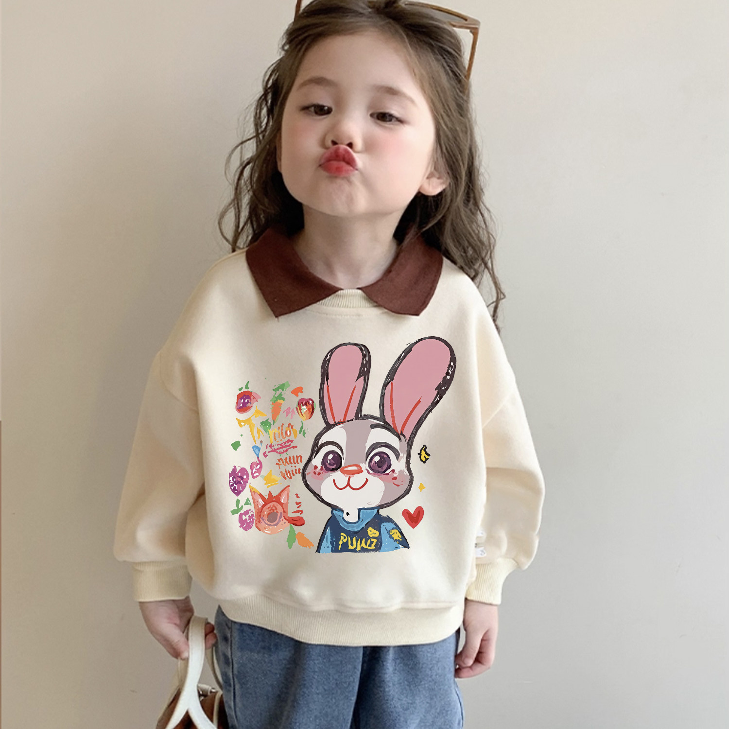 女童纯棉朱迪POLO翻领卫衣26春秋儿童装小女孩宝宝假两件长袖衣服