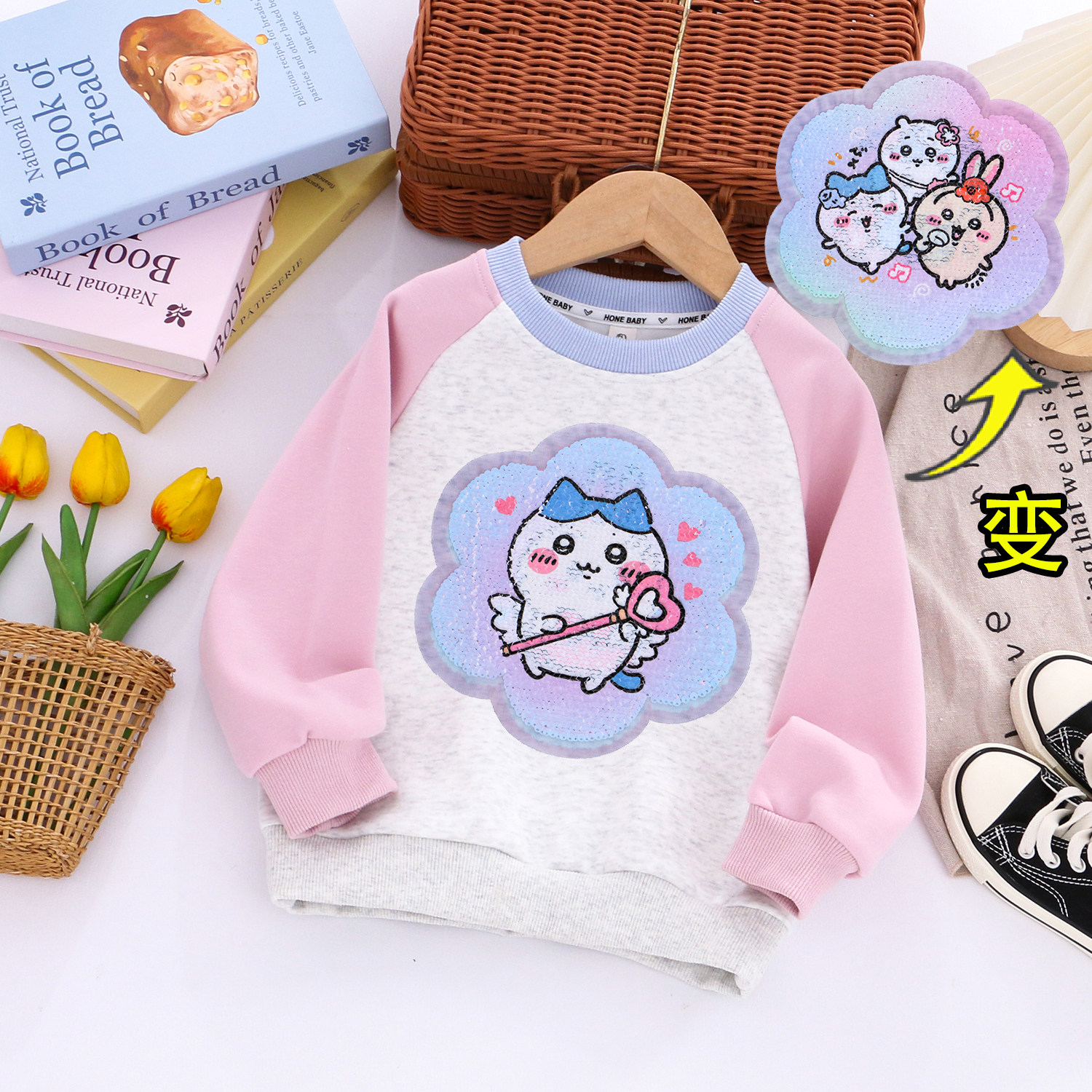 女童纯棉变色亮片乌萨奇卫衣25春秋款儿童装小女孩宝宝运动裤套装