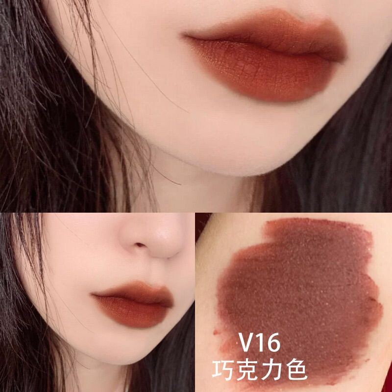 完美日记天鹅绒唇釉V16巧克力色雾面哑光唇膏v10口红V01MINI中样