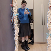 深灰色高级感毛呢百褶中裙女春秋2026年新款 高腰显瘦学院风A字裙