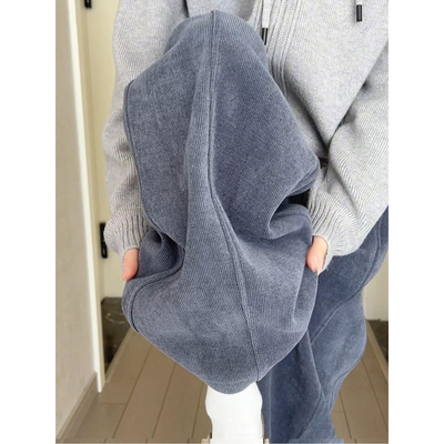 韩系灰色灯芯绒阔腿裤女秋季2025新款设计感宽松高腰显瘦休闲长裤