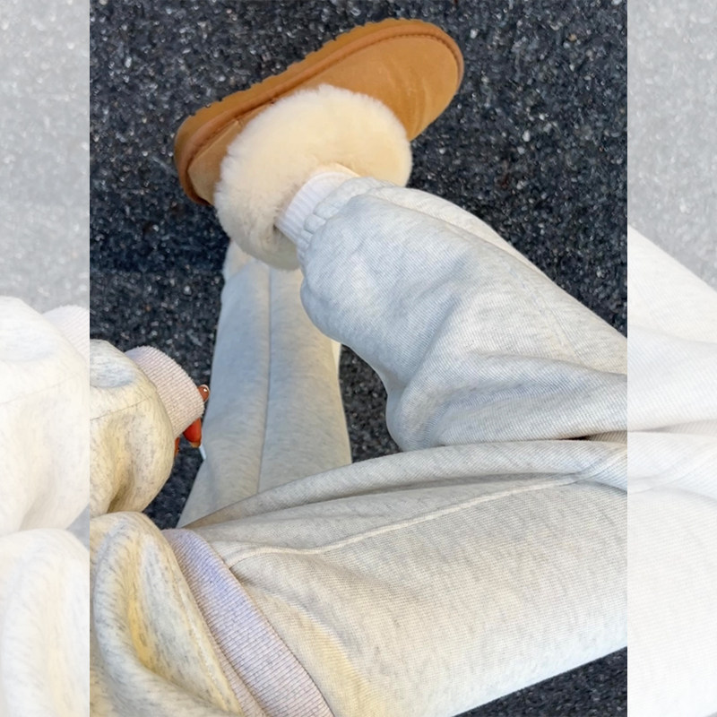 白色加绒裤子女秋冬2025新款休闲保暖棉裤小个子运动羊羔绒束脚裤,女装/女士精品,休闲裤,淘宝优惠券,粉丝福利购,淘宝优惠卷