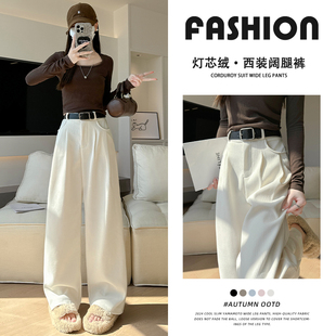 高级感白色裤女春秋垂感直筒西裤2025新款小个子窄版阔腿