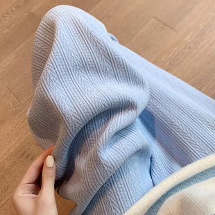 高腰垂感加绒休闲麦穗纹拖地裤 浅蓝色窄版 2025新款 女秋冬季 阔腿裤