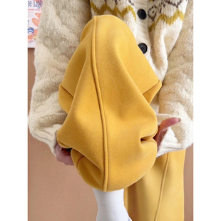 黄色韩系弯刀裤女冬季2026年新款加长款慵懒风高腰显瘦阔腿休闲裤