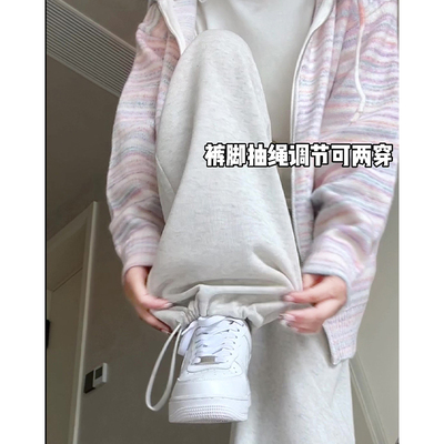 高腰运动裤加绒加厚宽松bf慵懒风