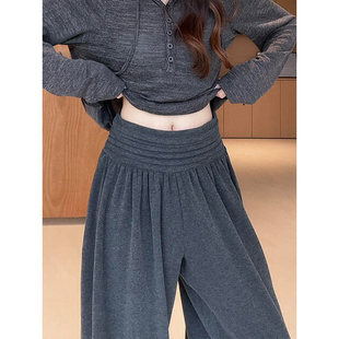 深灰色高腰灯笼裤女秋季2026年新款宽松显瘦慵懒风垂感束脚休闲裤