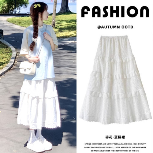 白色赫本半身裙女显瘦中长款夏季