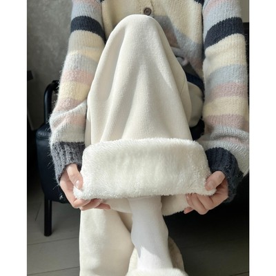 慵懒风灯芯绒加绒加厚裤子女秋冬2025新款高腰宽松显瘦阔腿休闲裤