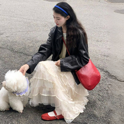 2025春季新款半身裙温柔甜美氛围感网纱蛋糕裙重工艺蓬蓬A字长裙