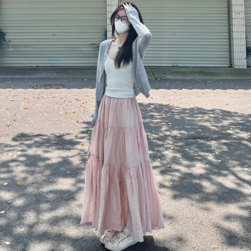 白色蛋糕半身裙女高腰休闲显瘦