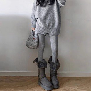 秋冬高腰外穿配裙子加厚显瘦连脚裤 浅灰色加绒棉打底裤 女2025新款