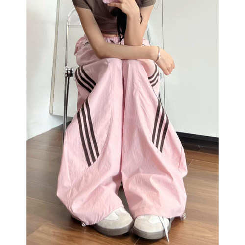粉色薄款速干运动休闲裤女2026夏季新款宽松高腰显瘦工装裤阔腿裤