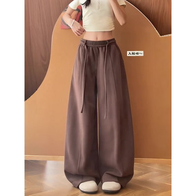 咖色慵懒风弯刀裤女2026年秋季新款高腰显瘦宽松休闲中线阔腿裤子