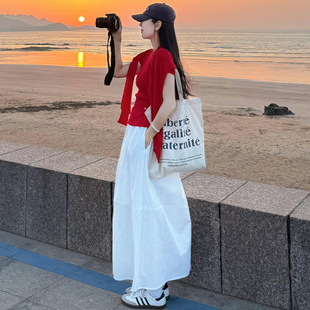 白色高级感伞裙女夏季 裙a字速干高腰半身裙子 2025年新款 显瘦工装