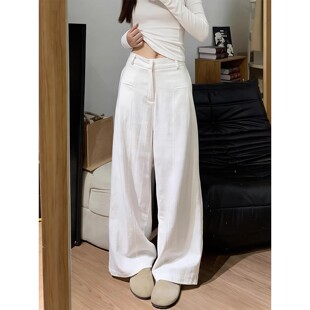 阔腿裤 棉质休闲裤 女夏季 高腰垂感直筒裤 2026新款 白色简约棉麻西装