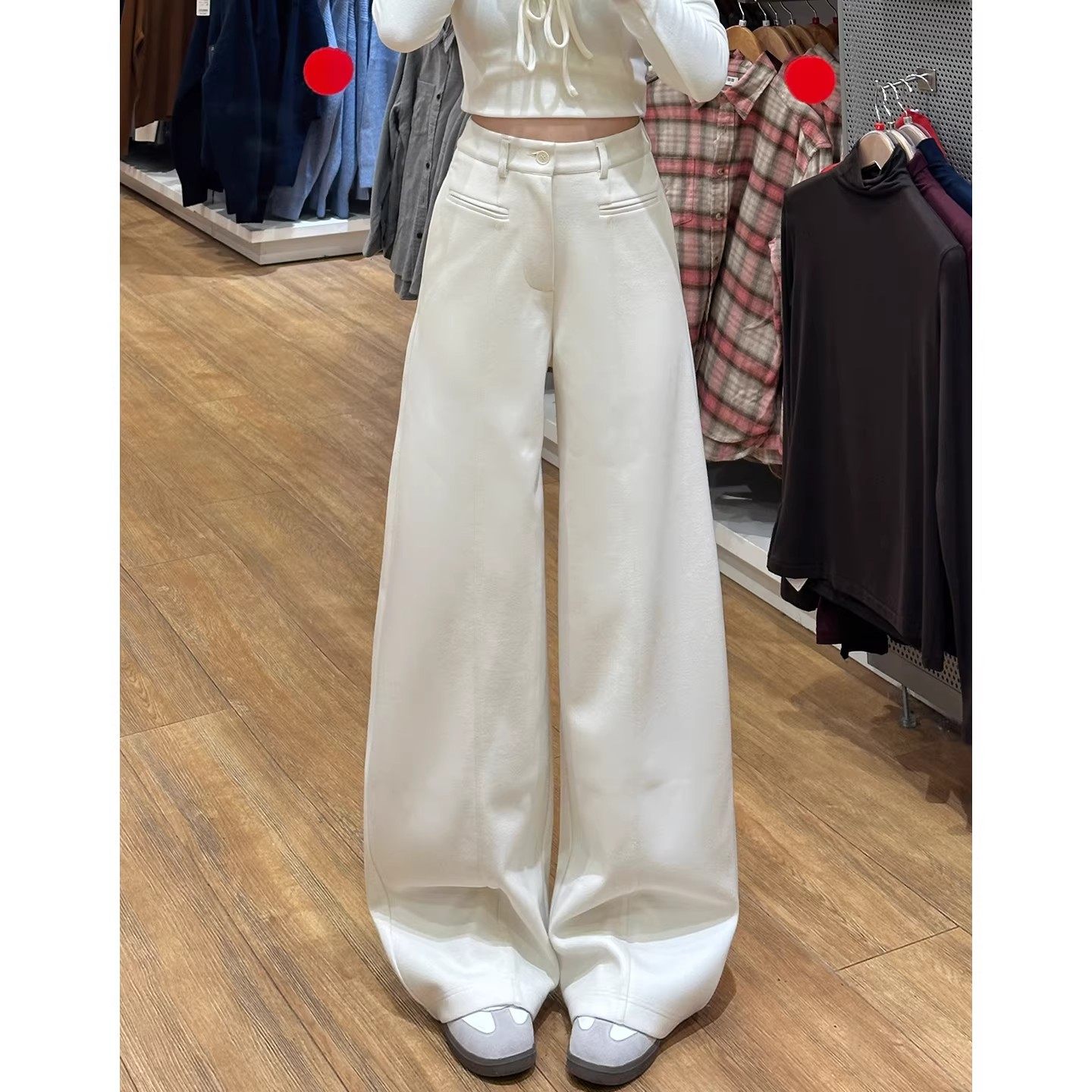2026春季新款米白色加厚毛呢西装阔腿裤女高腰显瘦垂感休闲直筒裤,女装/女士精品,休闲裤,淘宝优惠券,粉丝福利购,淘宝优惠卷